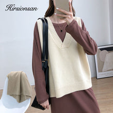 Hirsionsan V Neck Knitted Sweater Vest Women 2021 New Korean Cashmere Loose Vest Pullovers Female Solid Sleeveless Knitwear