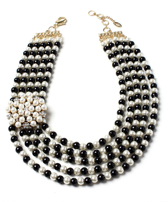 Amrita Singh: Daisy Pearl Black & Crystal Necklace
