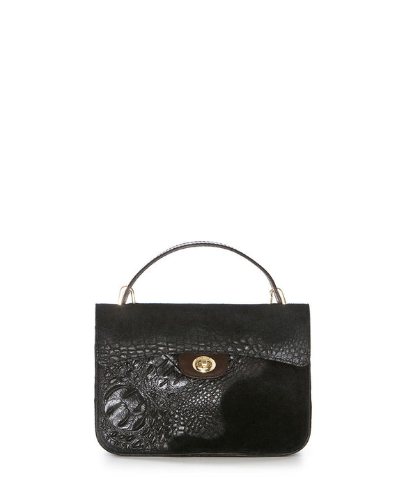 Pia Sassi: Black Leather Moc-Croc Grab Bag