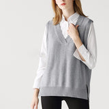 Hirsionsan V Neck Knitted Sweater Vest Women 2021 New Korean Cashmere Loose Vest Pullovers Female Solid Sleeveless Knitwear