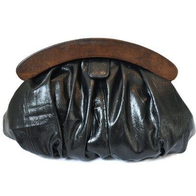 Olga Berg Gathered Leather Clutch Bag