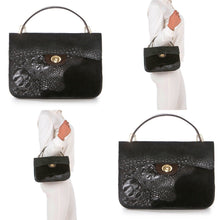 Pia Sassi: Black Leather Moc-Croc Grab Bag